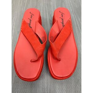 Free People Red Leather Platform Wedge Havana Thong Sandals EU 40 US 9.5 Chunky